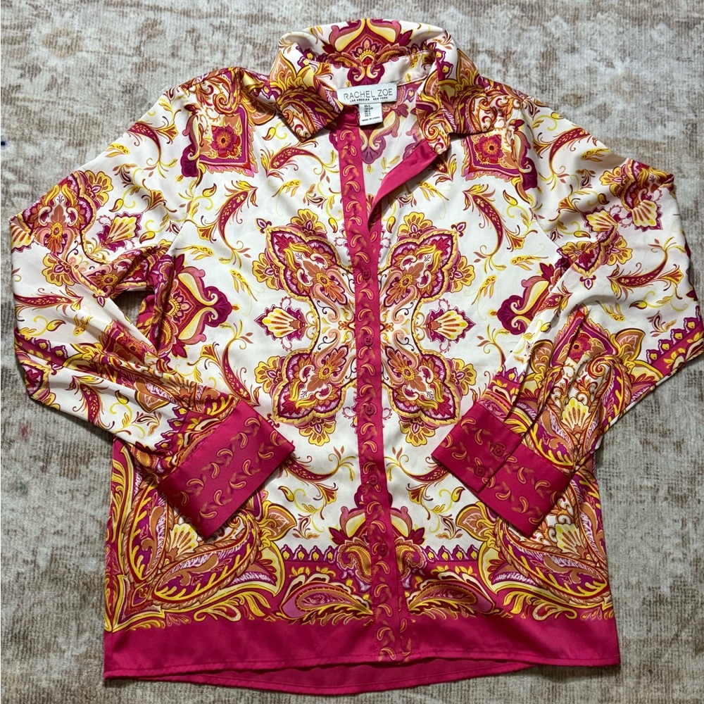 Rachel Zoe Pink and Yellow Paisley Shirt